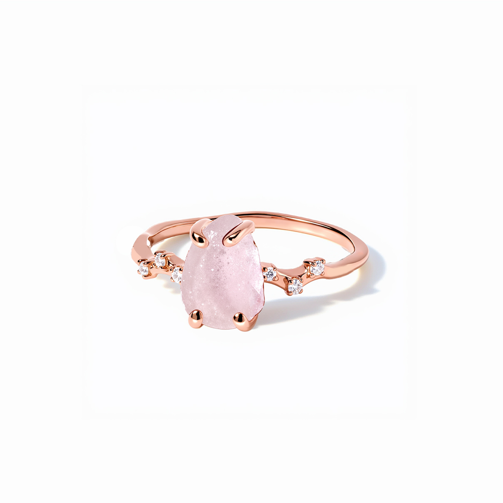 S925 Sterling Silver Plated 18K Rose Gold Pink Quartz Ring