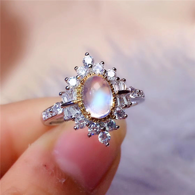 S925 Sterling Silver Natural Moonstone Ring