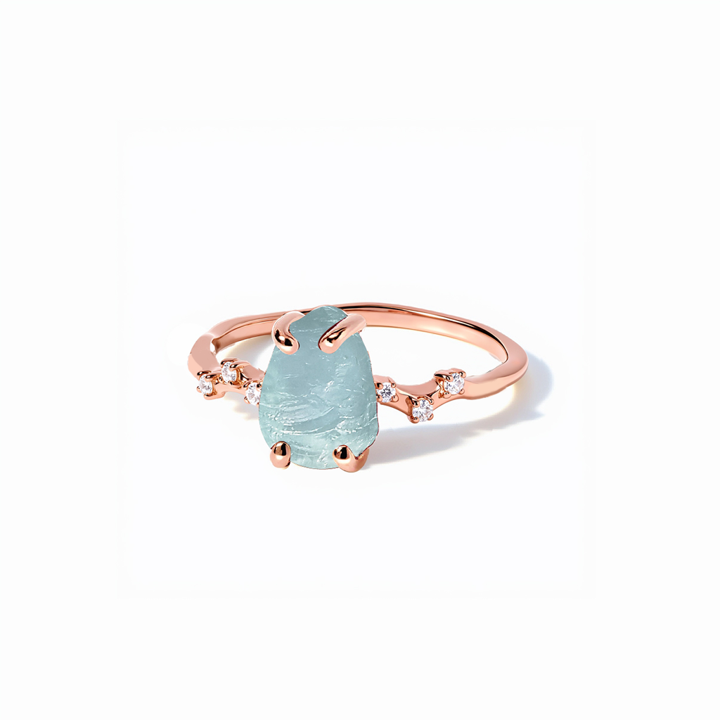 S925 Sterling Silver Plated 18K Rose Gold Aquamarine Ring