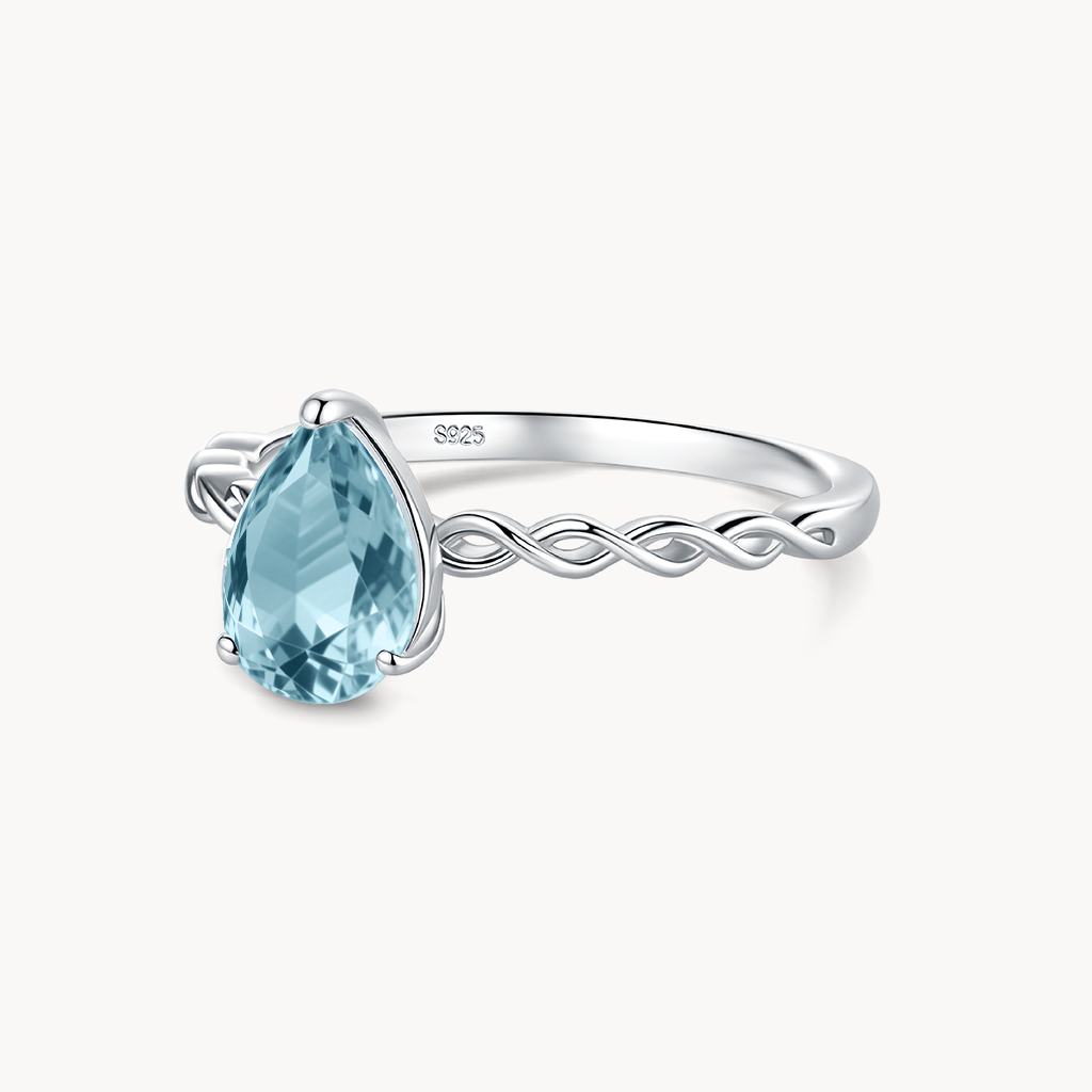 Teardrop Blue Topaz Ring - S925 Sterling Silver