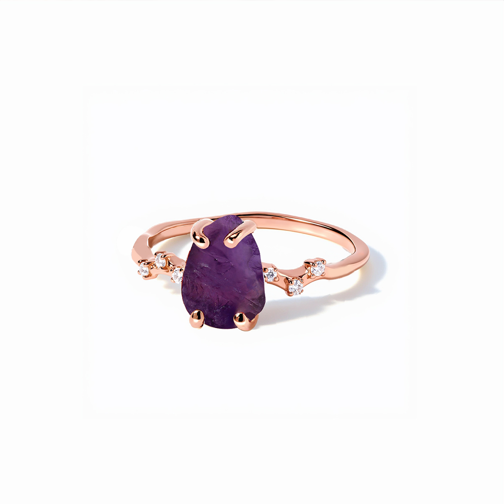 S925 Sterling Silver Plated 18K Rose Gold Amethyst Ring