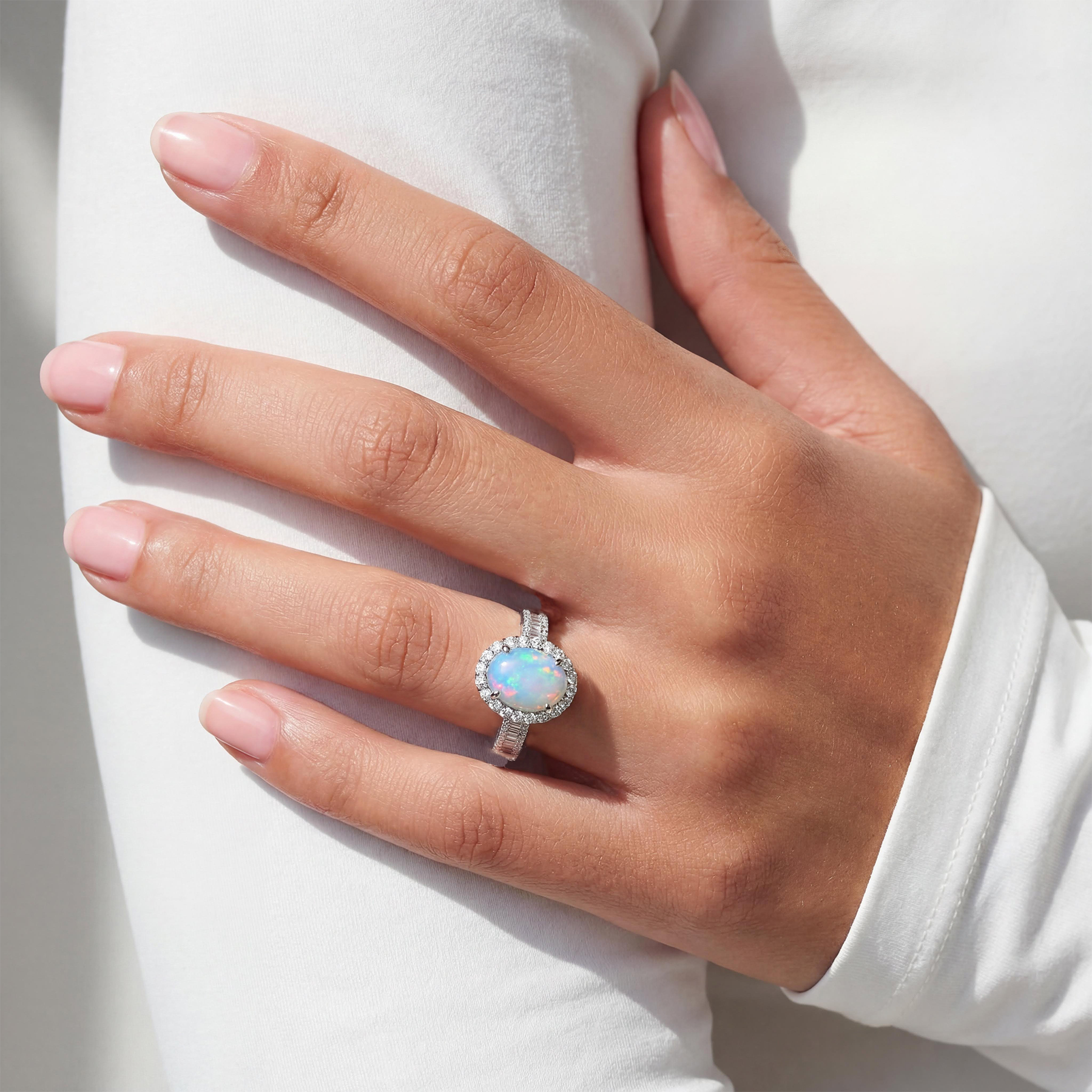 18K Gold Radiant Oval-Cut Natural Opal Ring