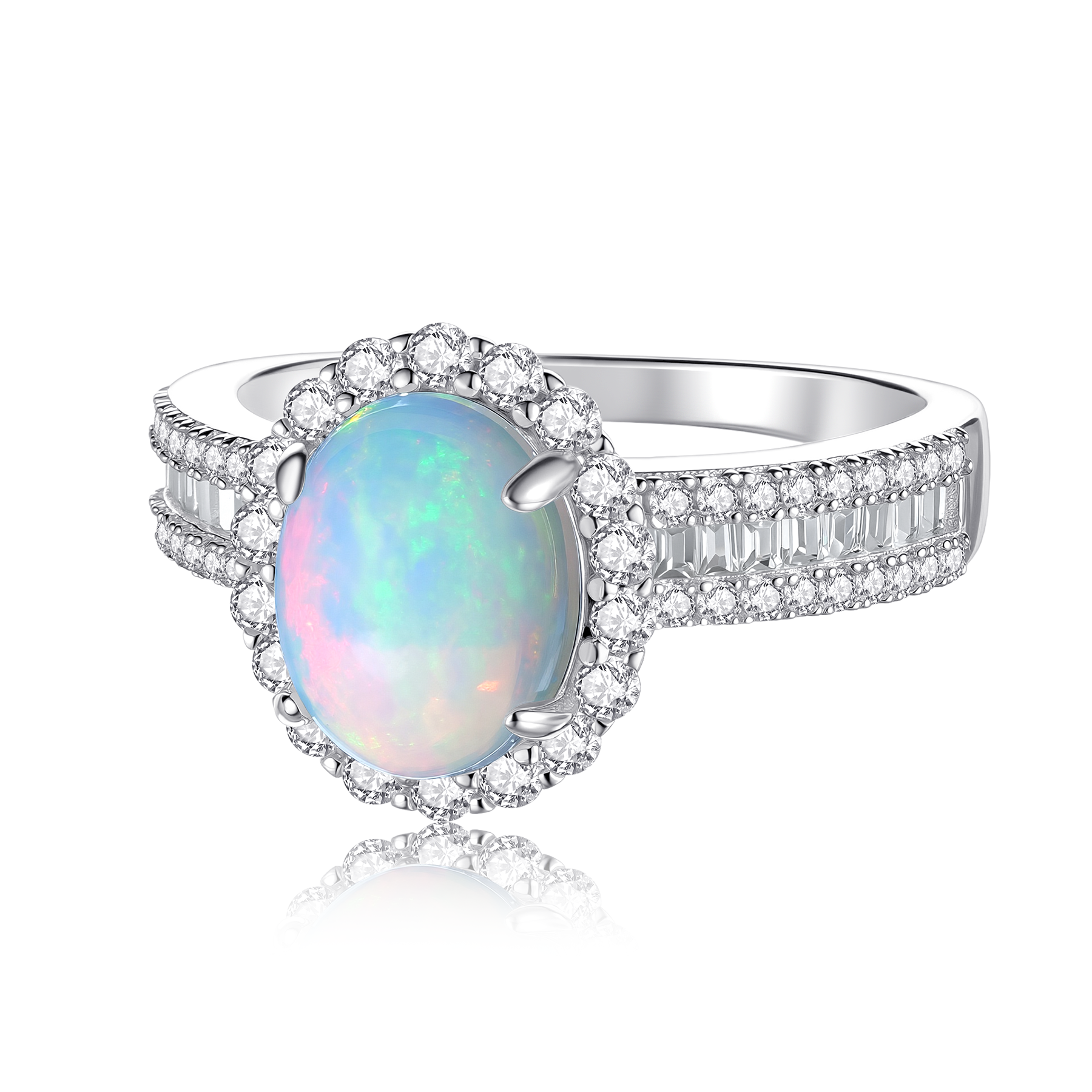 18K Gold Radiant Oval-Cut Natural Opal Ring