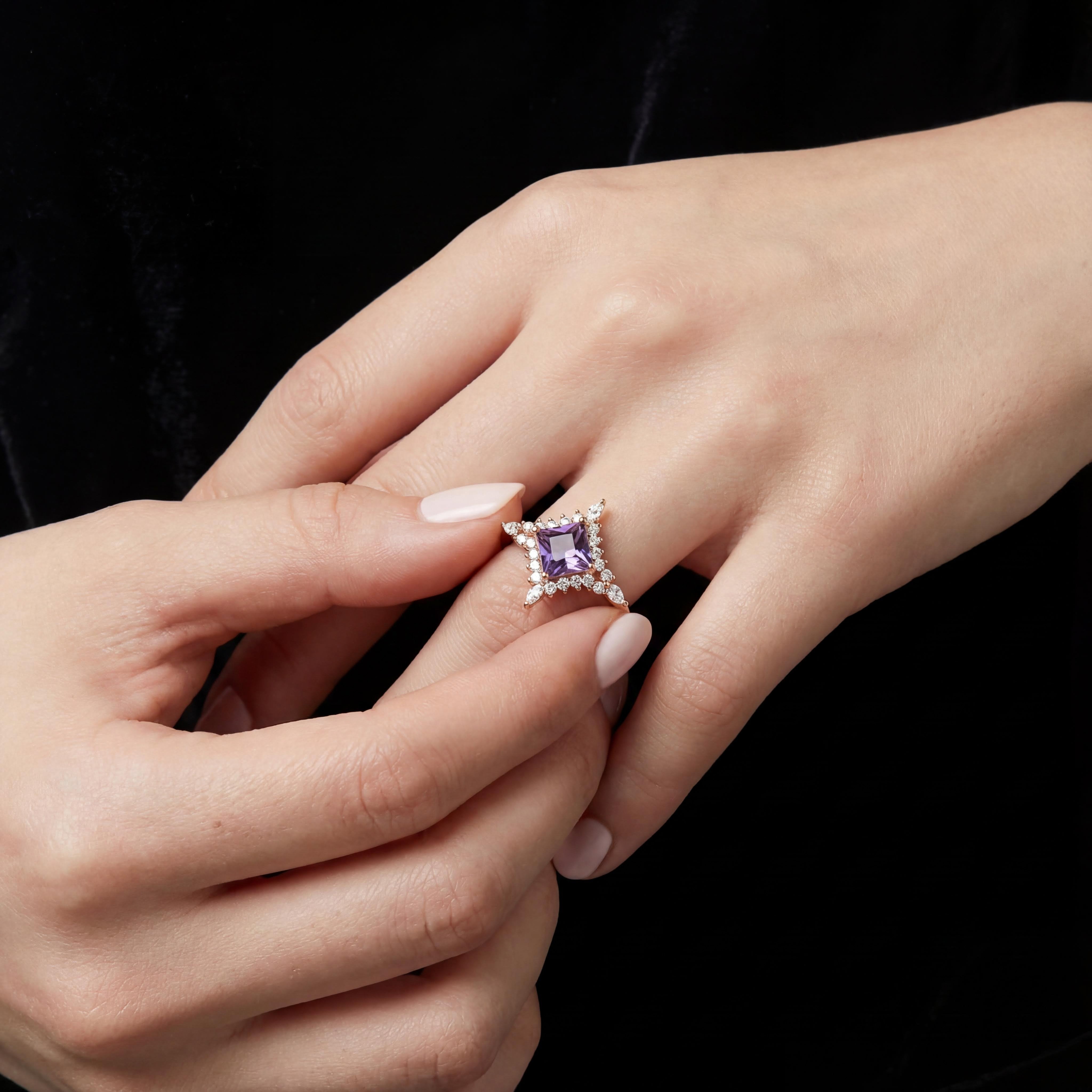 925 Sterling Silver Starburst Amethyst Ring