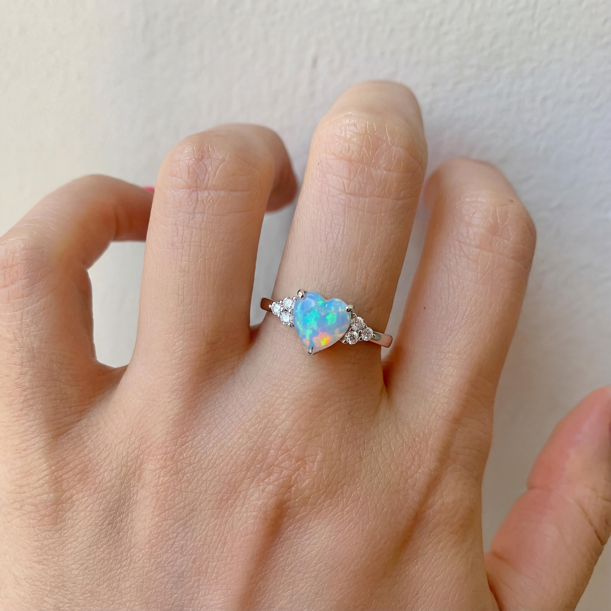Heart-Shaped Natural Opal Ring