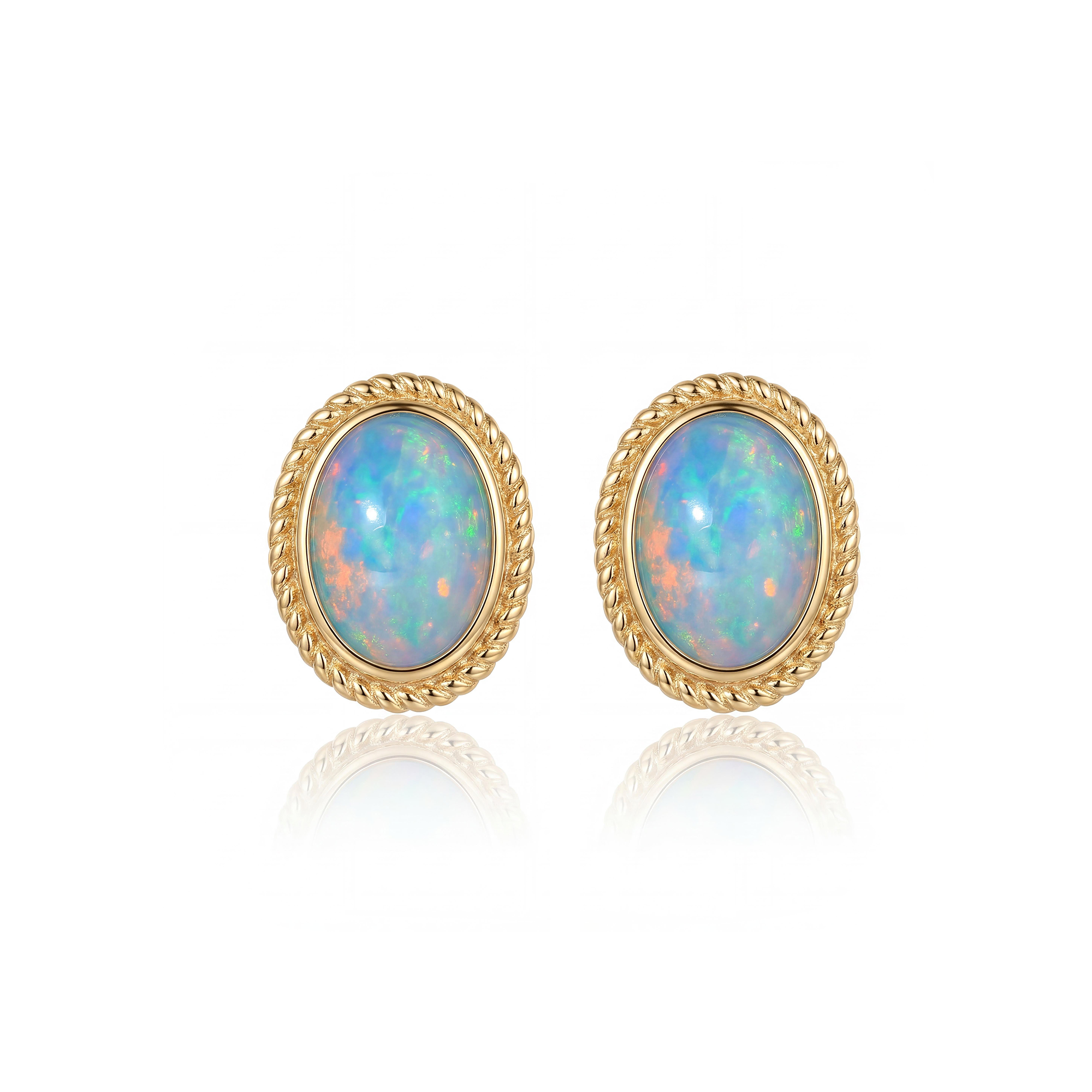 Vintage Oval Opal Stud Earrings