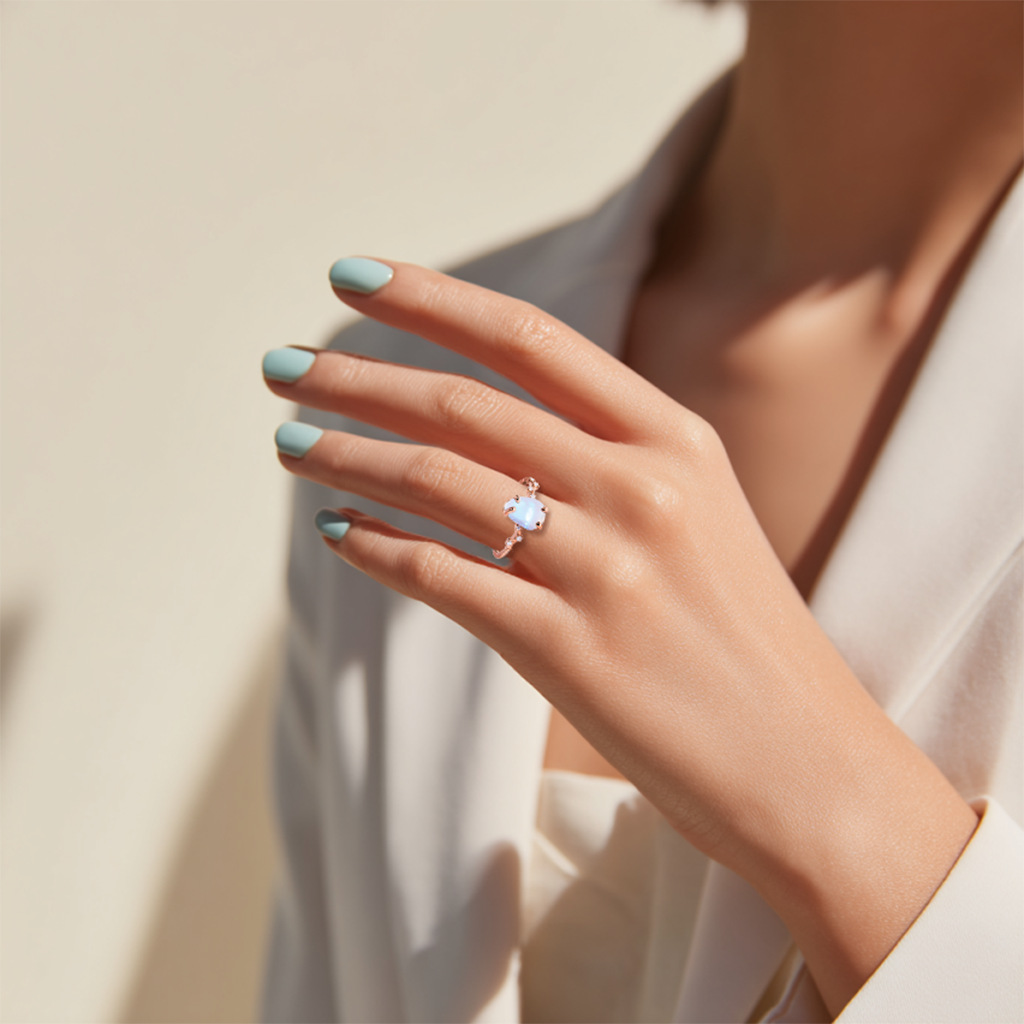 S925 Sterling Silver Plated 18K Rose Gold Moonstone Ring