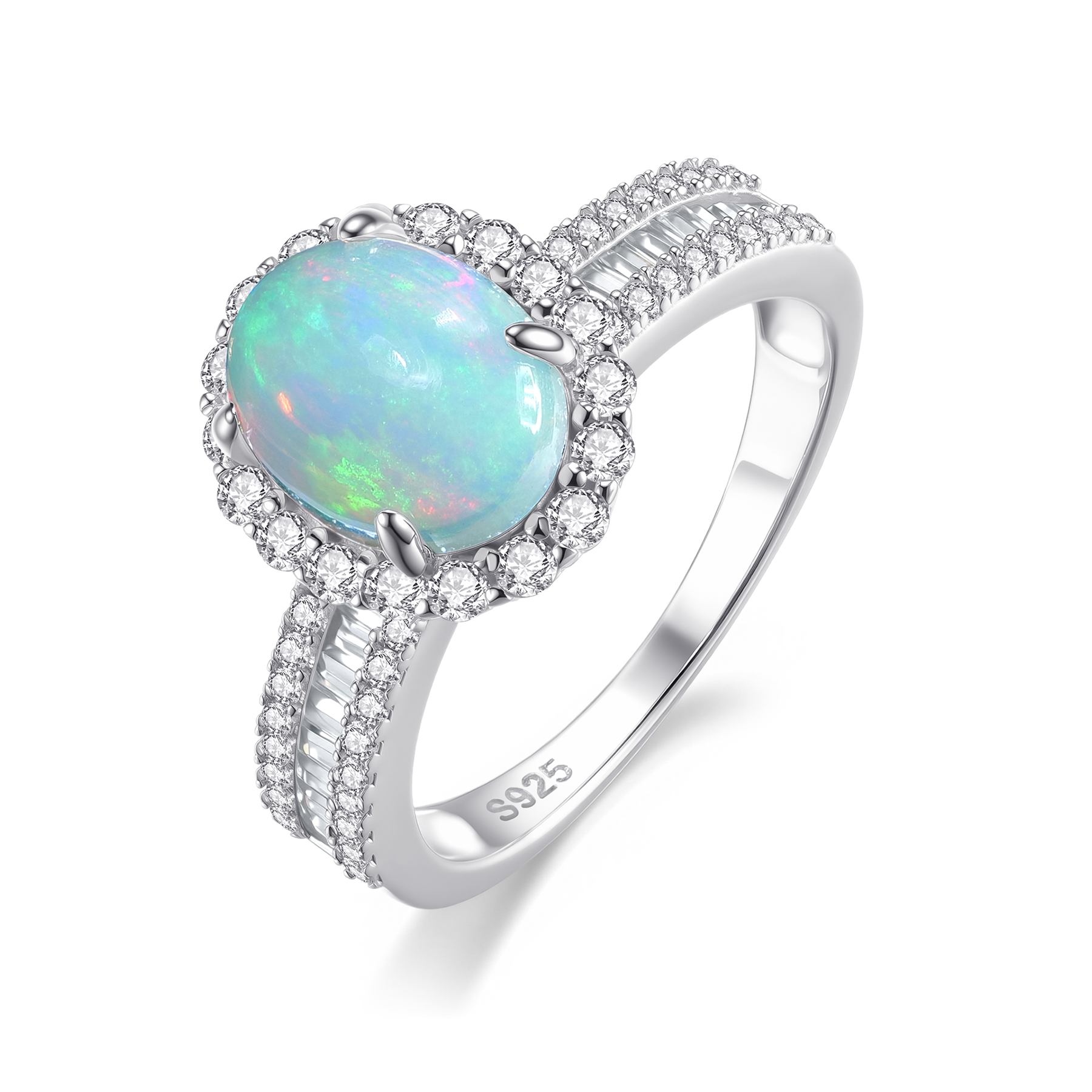 18K Gold Radiant Oval-Cut Natural Opal Ring