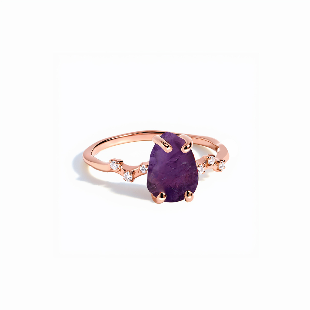 S925 Sterling Silver Plated 18K Rose Gold Amethyst Ring