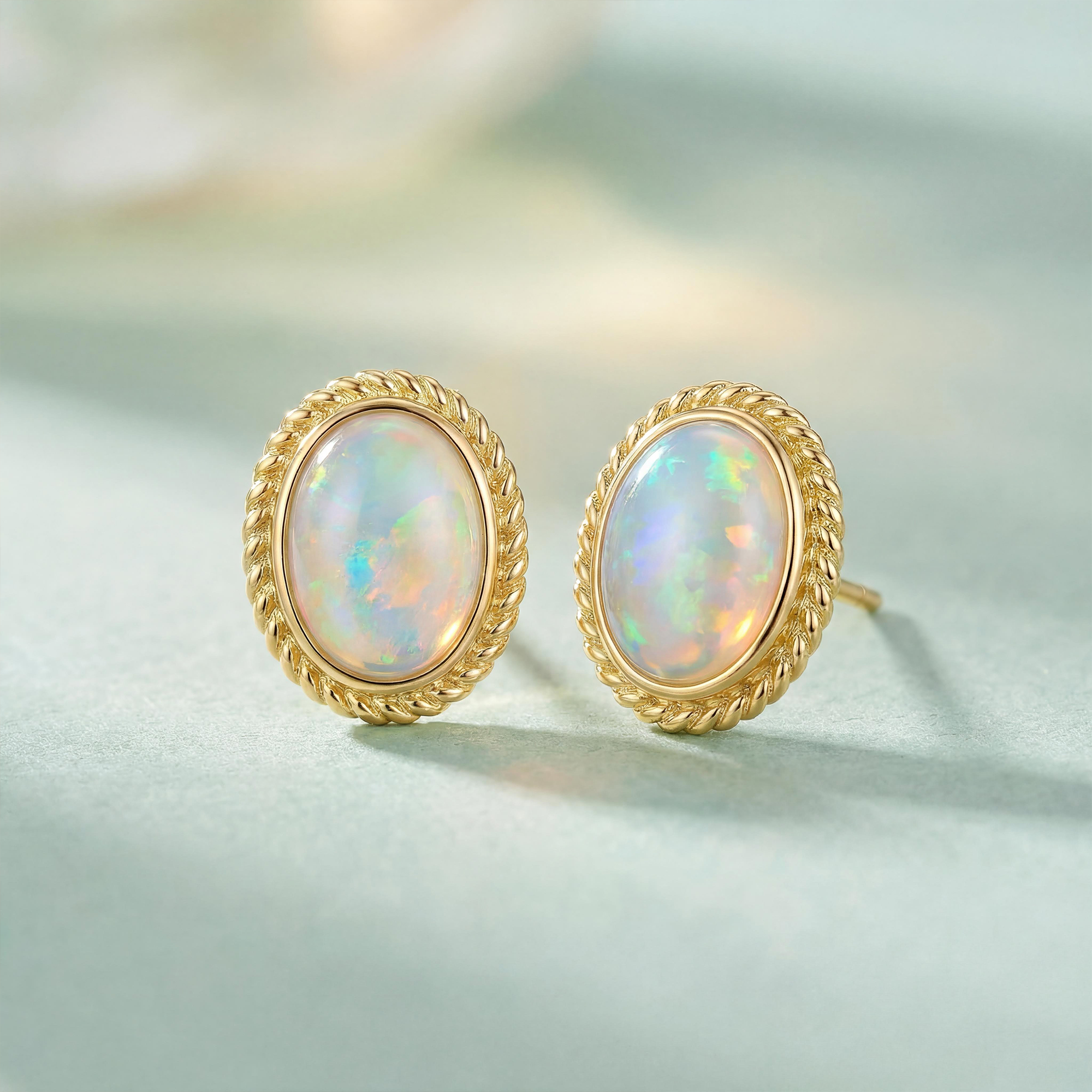 Vintage Oval Opal Stud Earrings