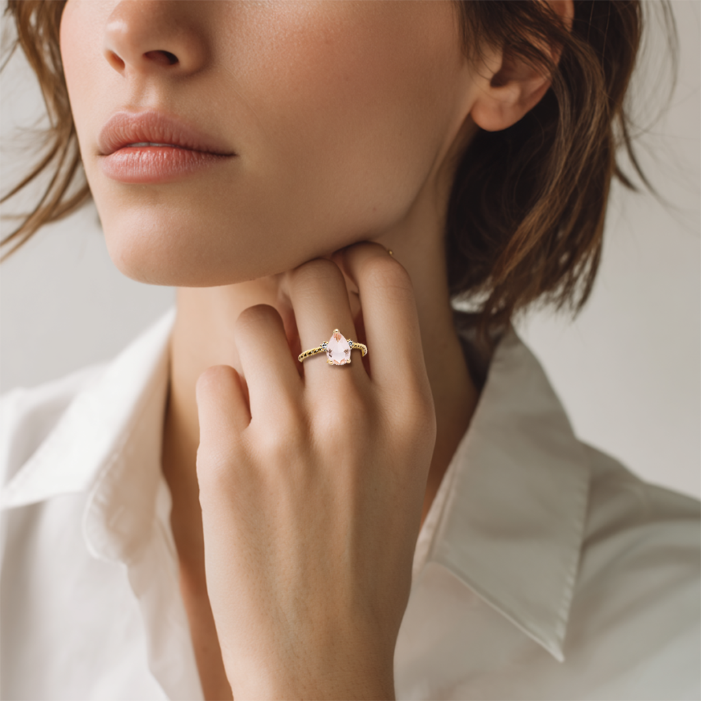 S925 Sterling Silver Delicate Teardrop Rose Quartz Ring