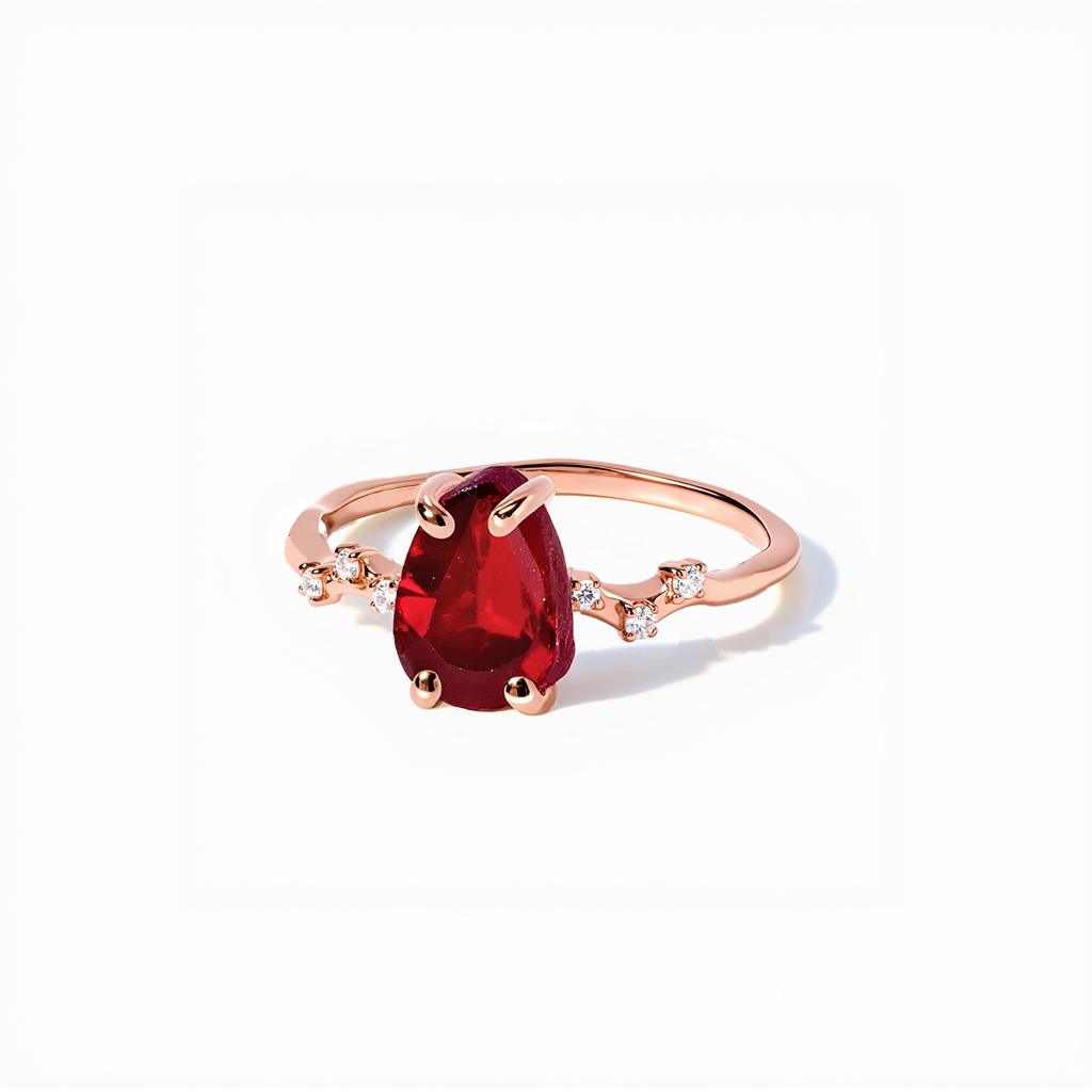 S925 Sterling Silver Plated 18K Rose Gold Garnet Ring