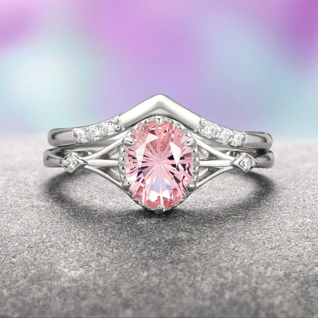 Celtic Morganite / Aquamarine /Ruby Ring Set