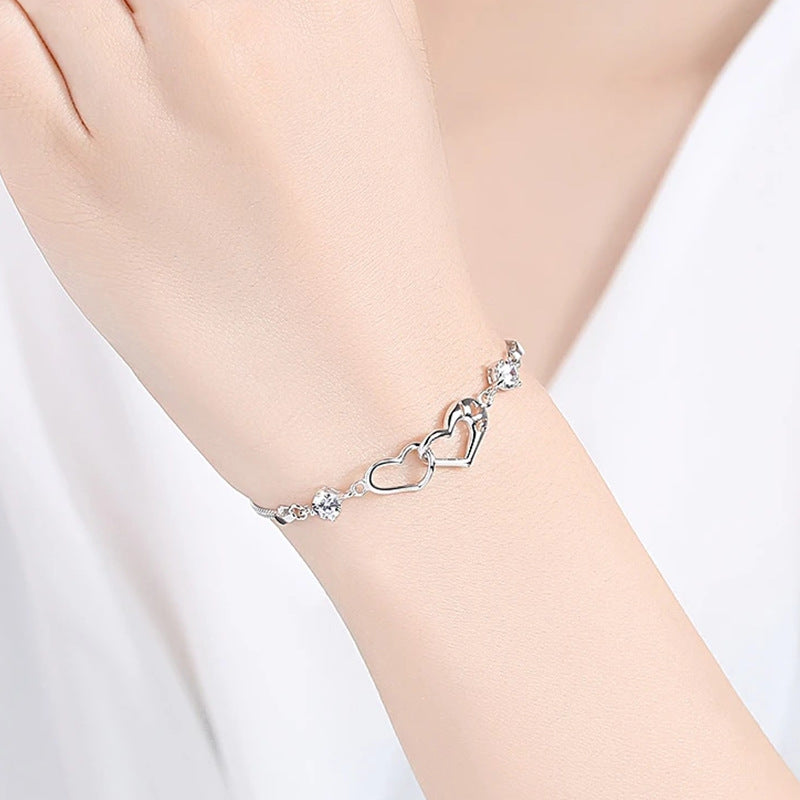 925 Sterling Silver Interlocking Heart Bracelet