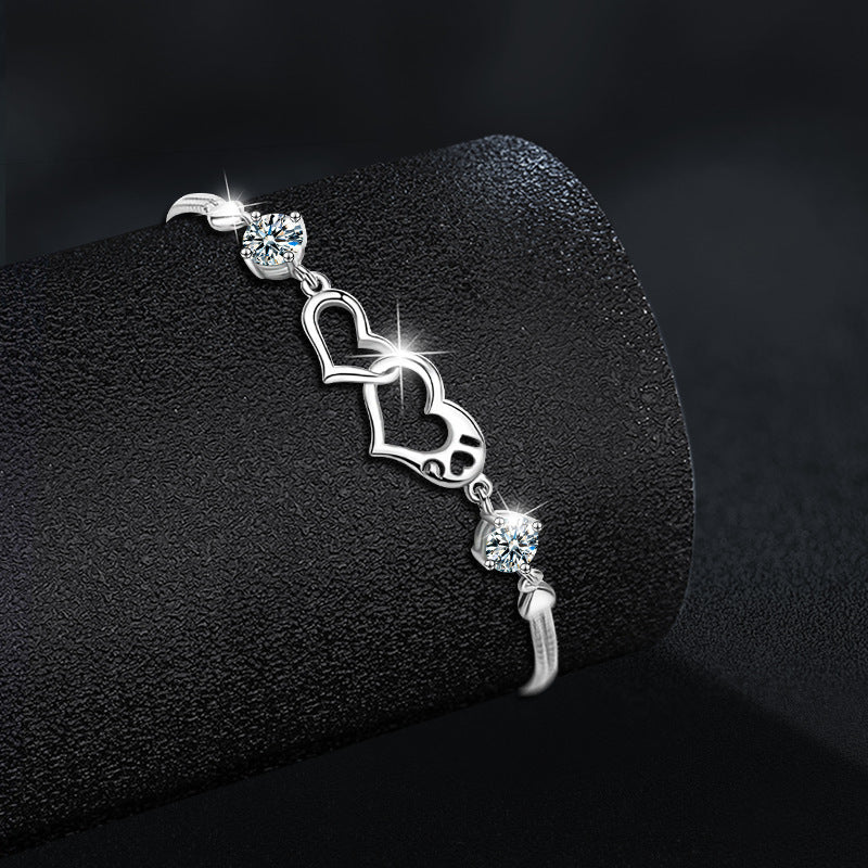 925 Sterling Silver Interlocking Heart Bracelet