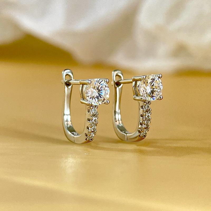 925 Sterling Silver U-Shape Sparkle Hoop Earrings