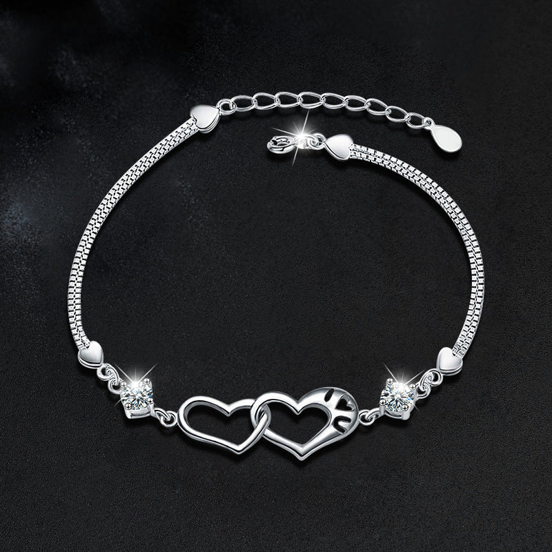 925 Sterling Silver Interlocking Heart Bracelet