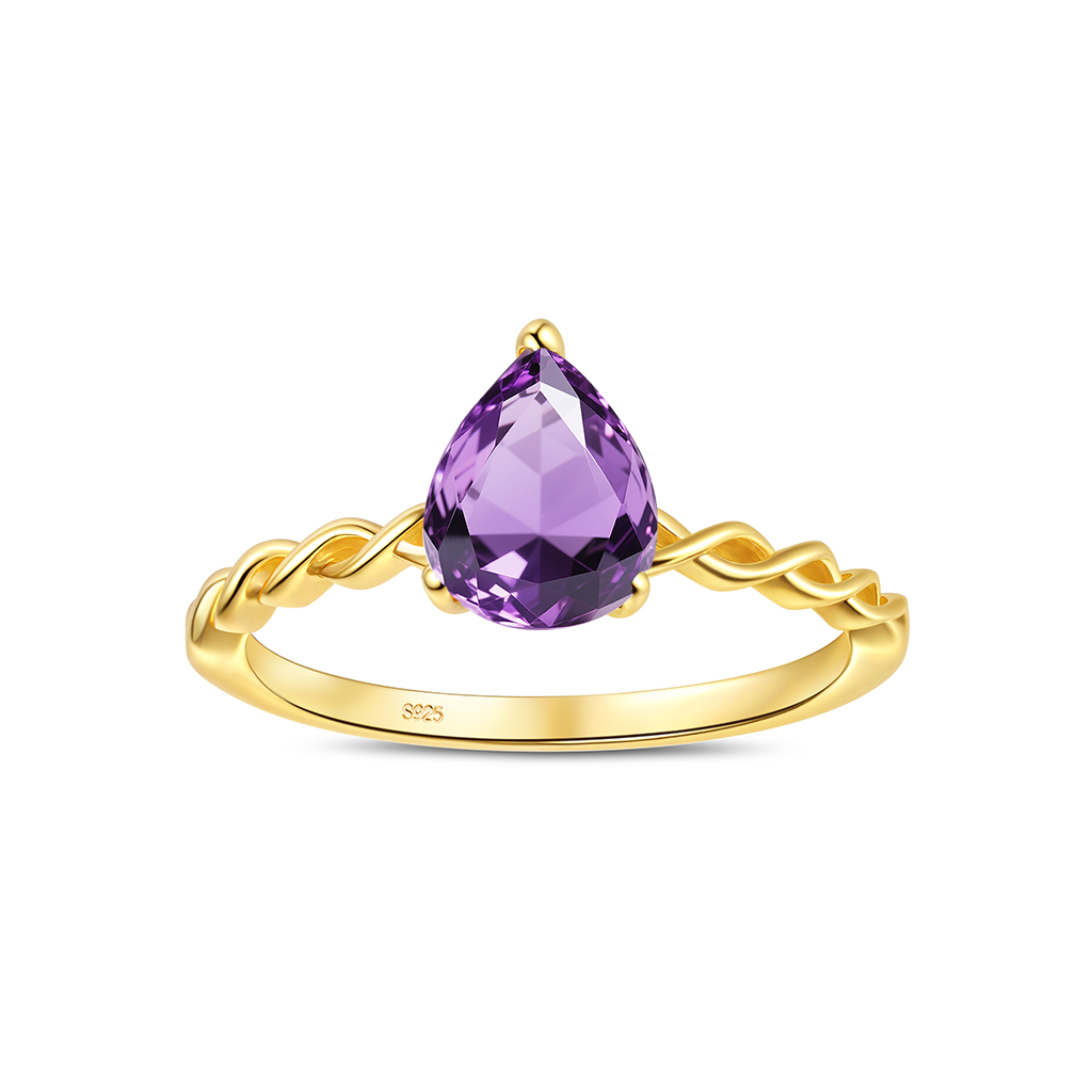 Teardrop Amethyst Ring - S925 Sterling Silver Elegance