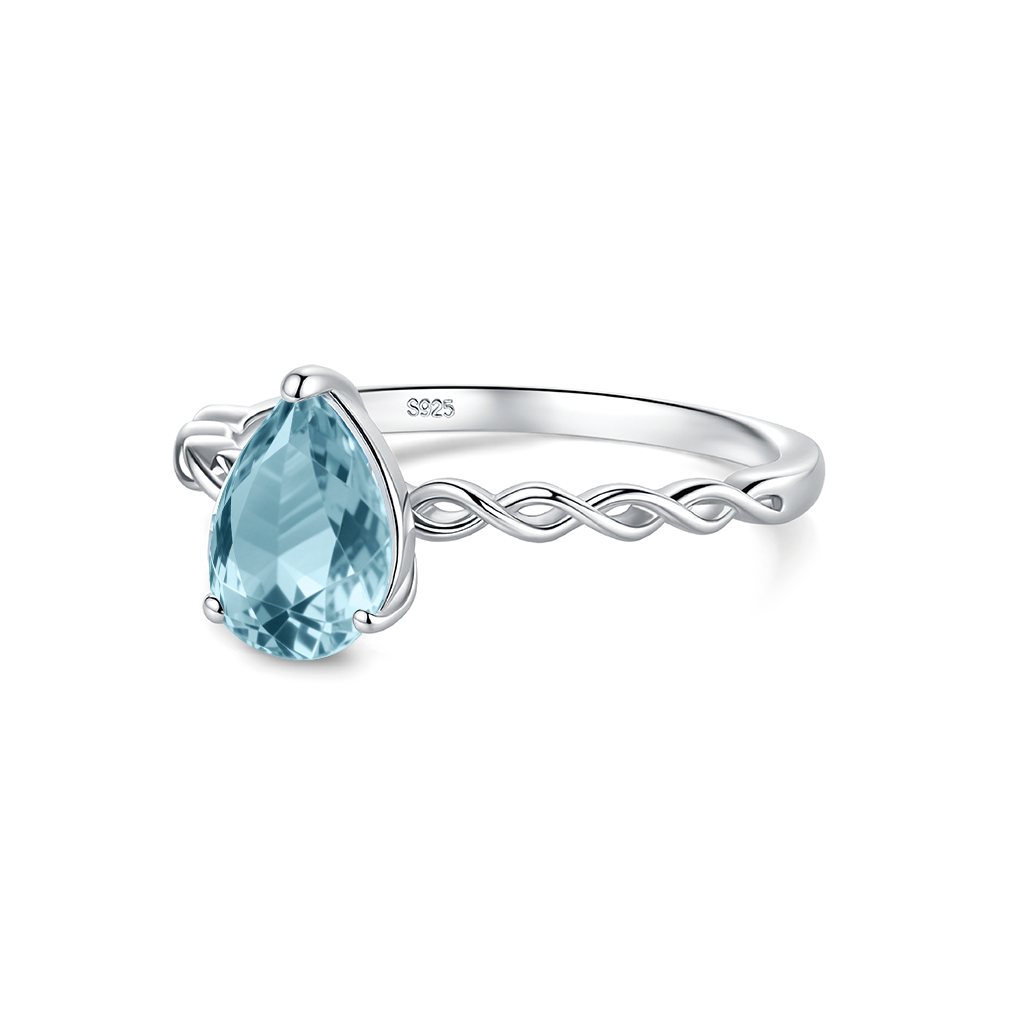 Teardrop Blue Topaz Ring - S925 Sterling Silver