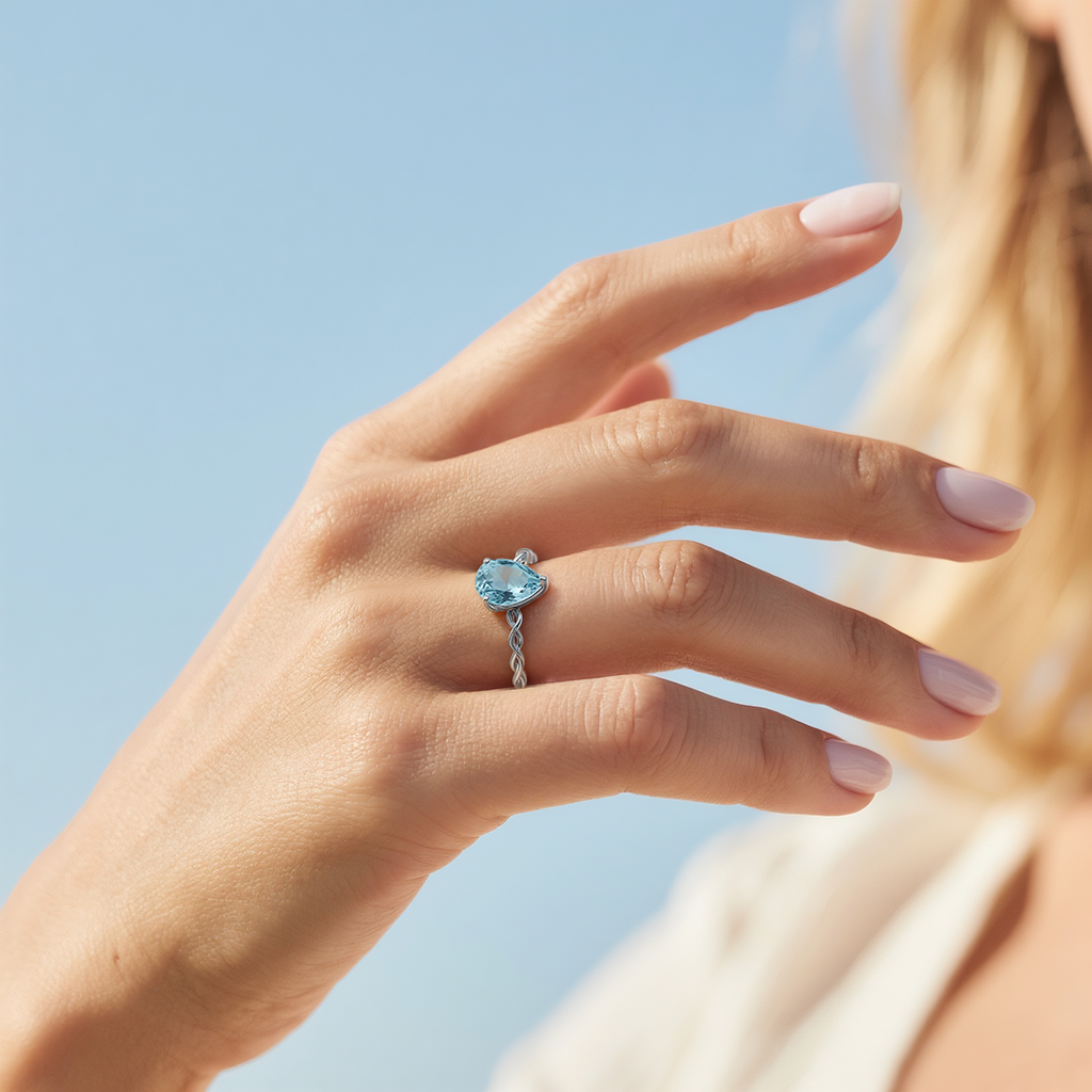 Teardrop Blue Topaz Ring - S925 Sterling Silver