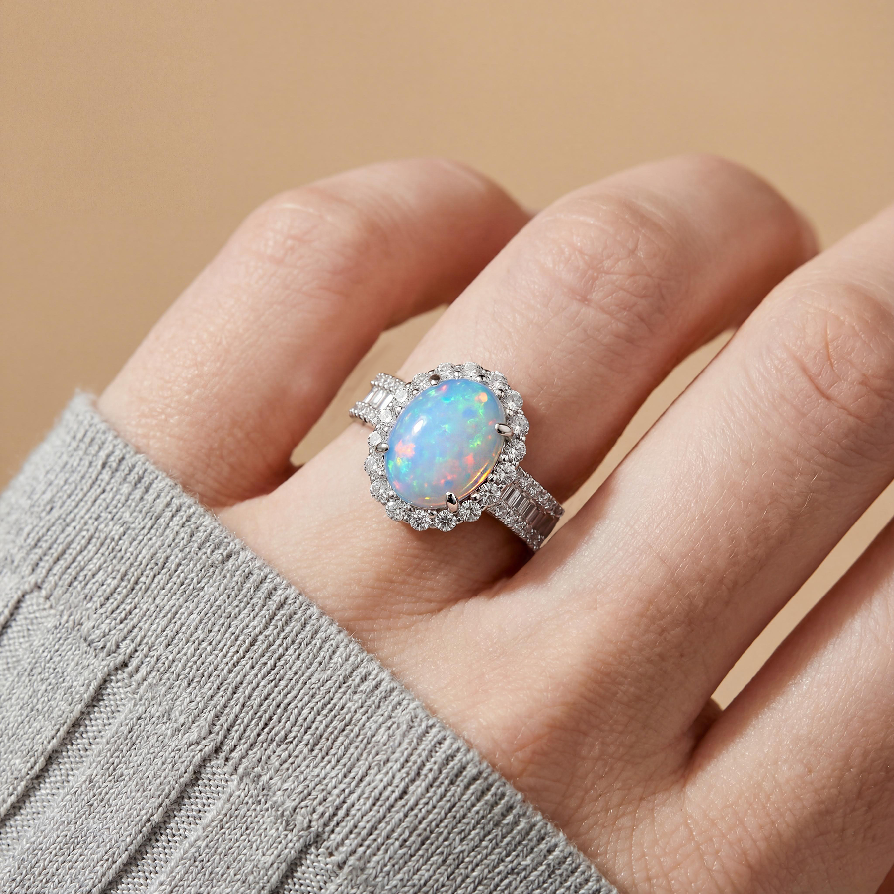 18K Gold Radiant Oval-Cut Natural Opal Ring