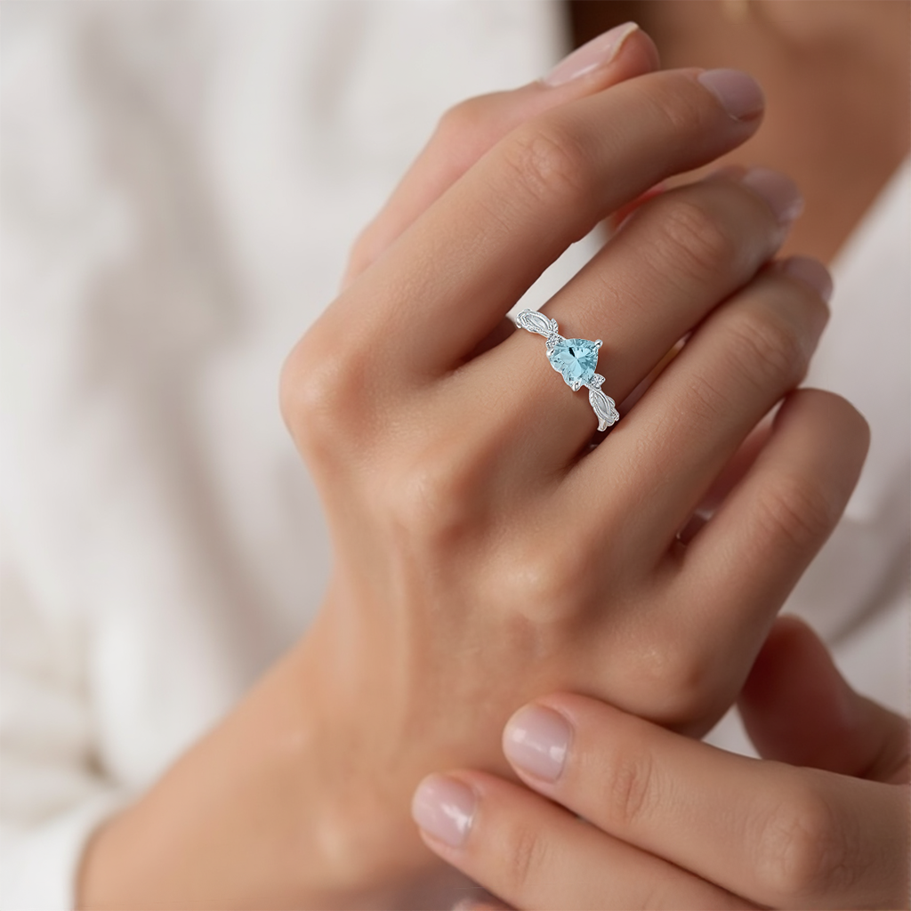 Heart-shaped Gemstone Ring - Sterling Silver