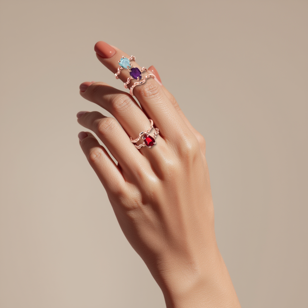 S925 Sterling Silver Plated 18K Rose Gold Garnet Ring