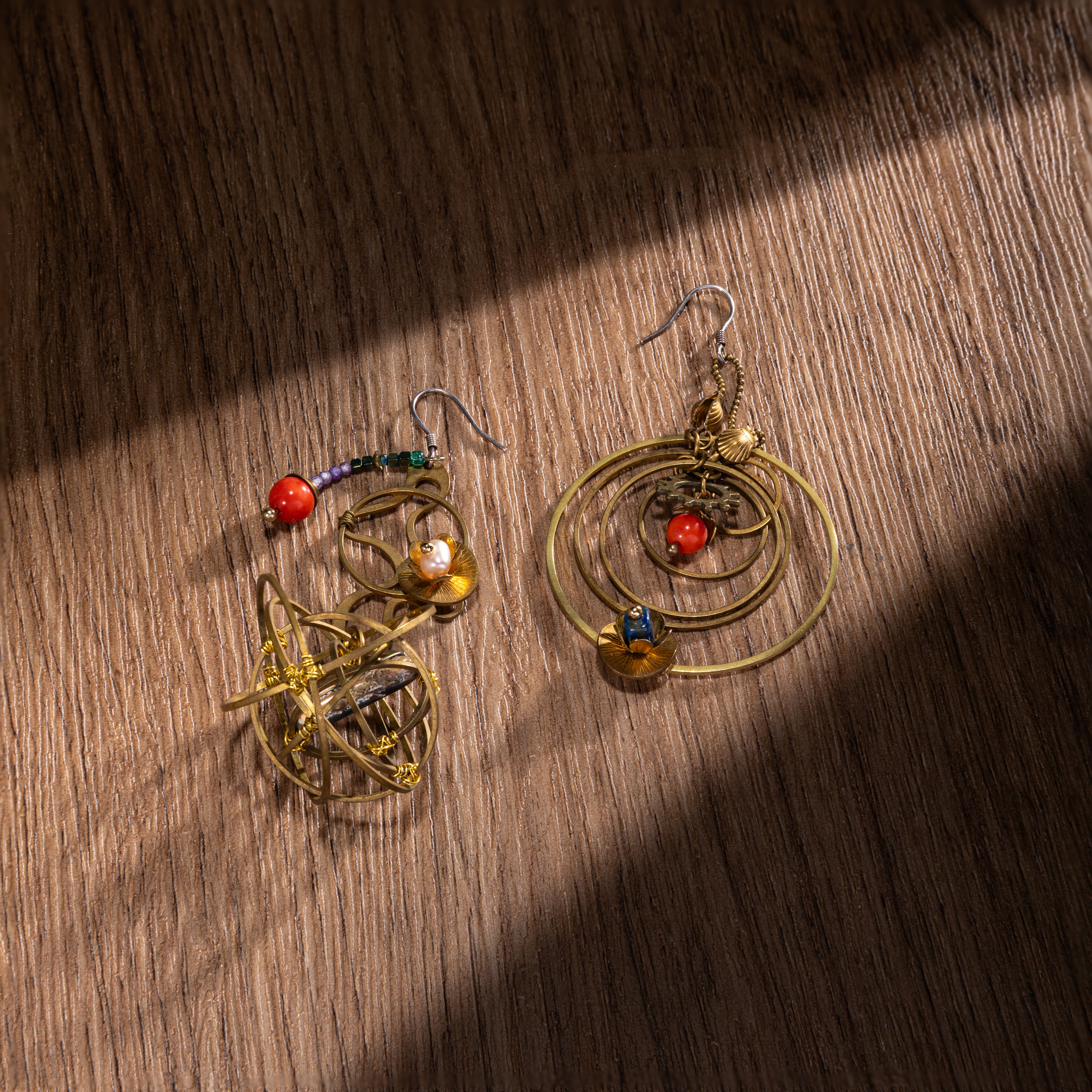 Handmade Mismatched Gem Orbit Earrings