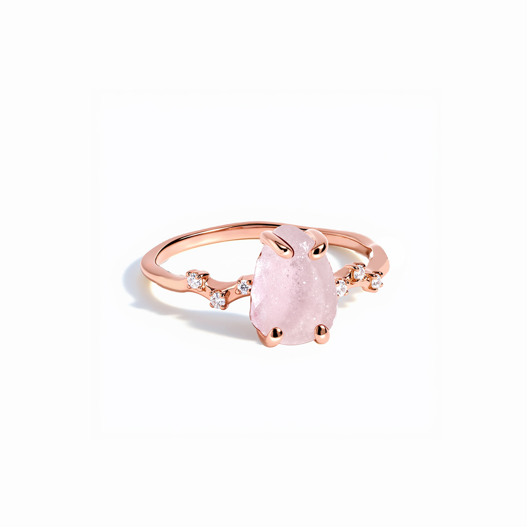 S925 Sterling Silver Plated 18K Rose Gold Pink Quartz Ring