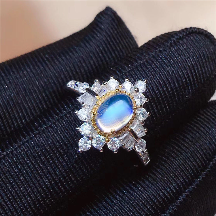 S925 Sterling Silver Natural Moonstone Ring