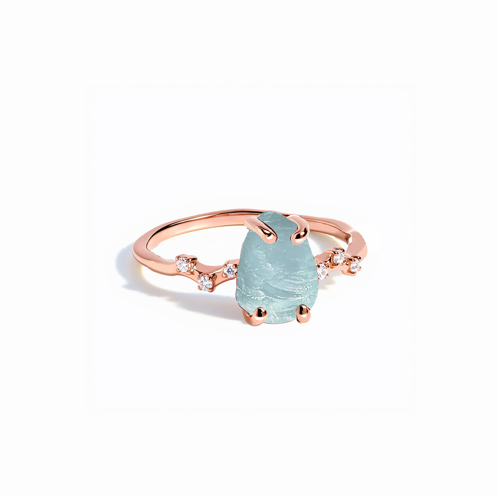 S925 Sterling Silver Plated 18K Rose Gold Aquamarine Ring