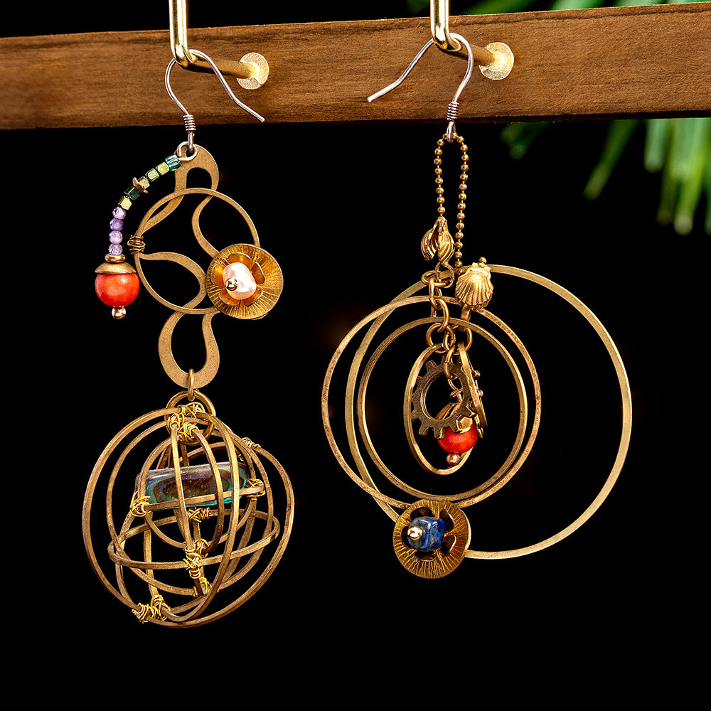 Handmade Mismatched Gem Orbit Earrings