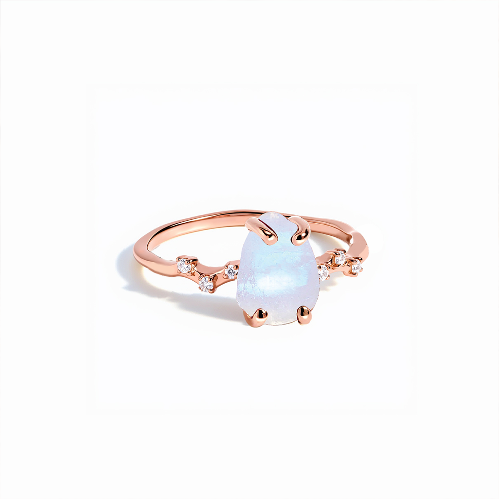 S925 Sterling Silver Plated 18K Rose Gold Moonstone Ring