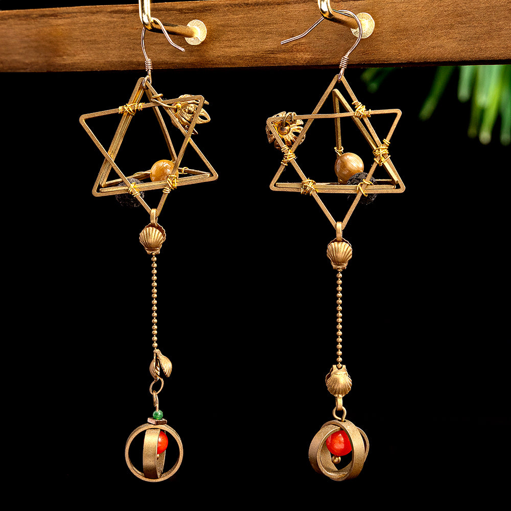 Handmade Coral Bead Geometric Drop Earrings