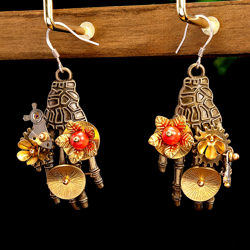 Handmade Robot Hand Coral Bloom Earrings