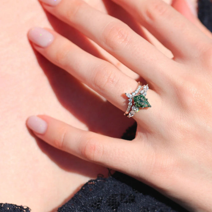 Kite Green Moss Agate Ring Couples Ring