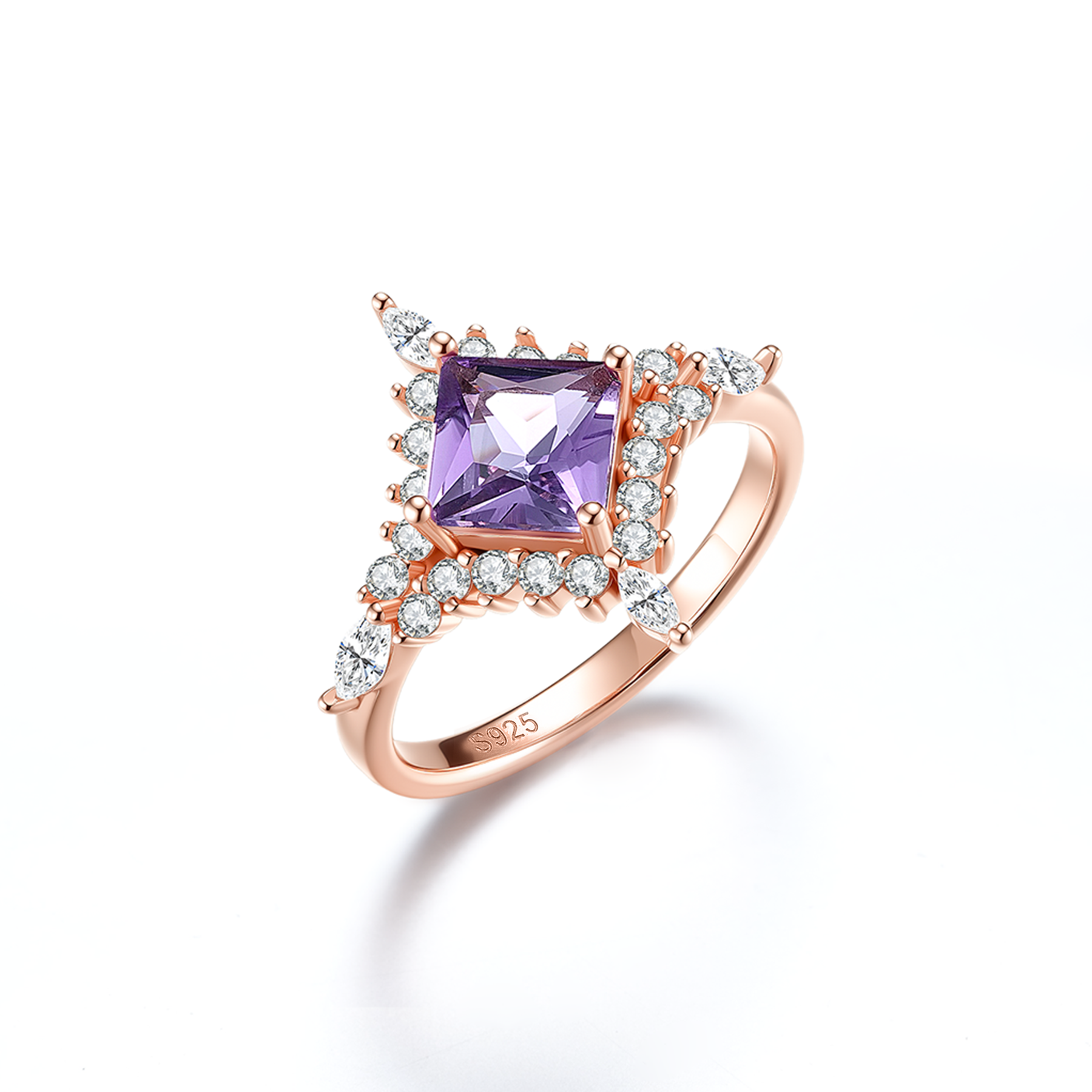 925 Sterling Silver Starburst Amethyst Ring