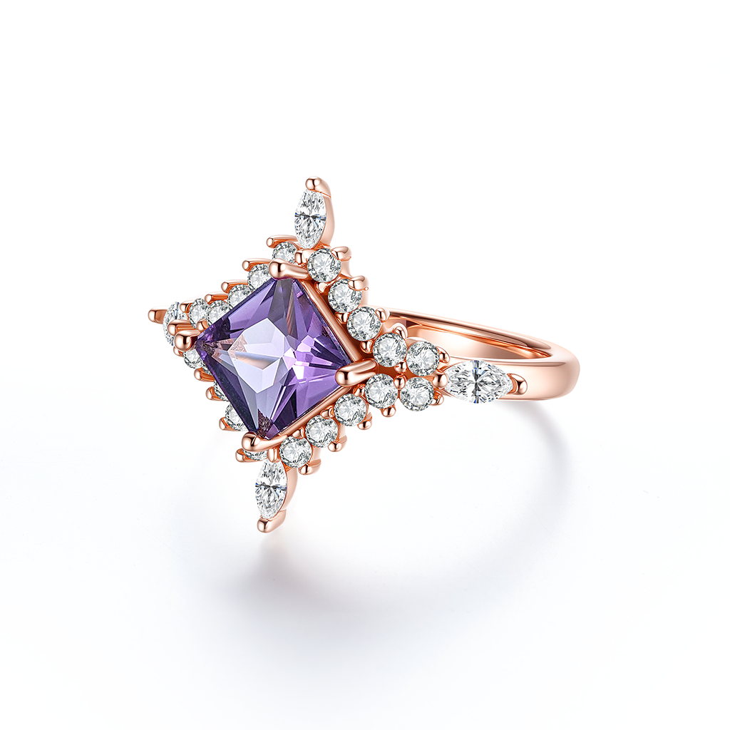 925 Sterling Silver Starburst Amethyst Ring