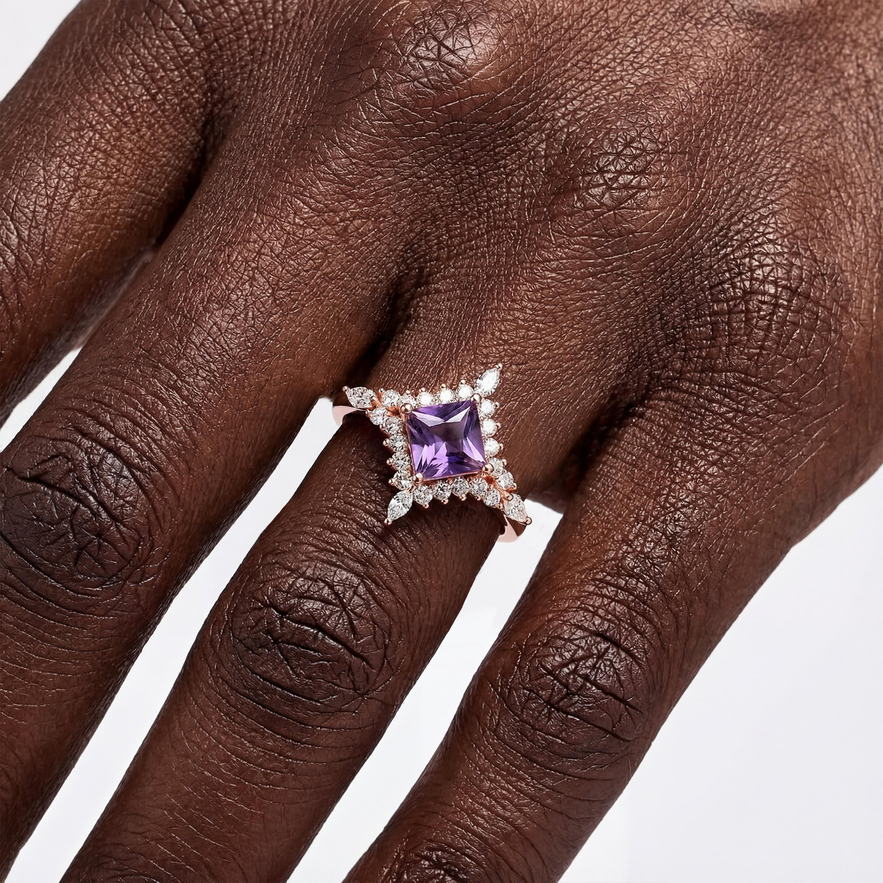 925 Sterling Silver Starburst Amethyst Ring