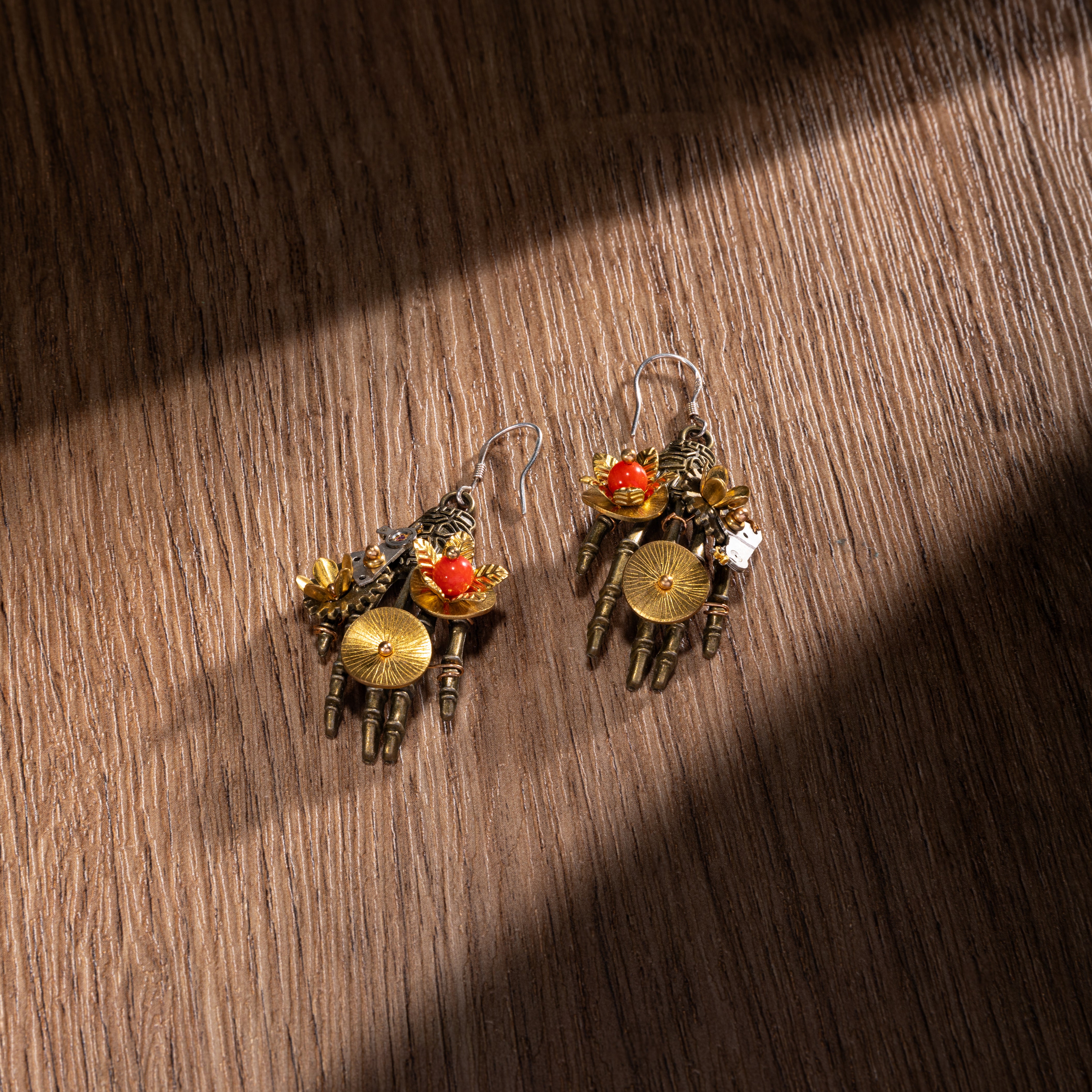 Handmade Robot Hand Coral Bloom Earrings