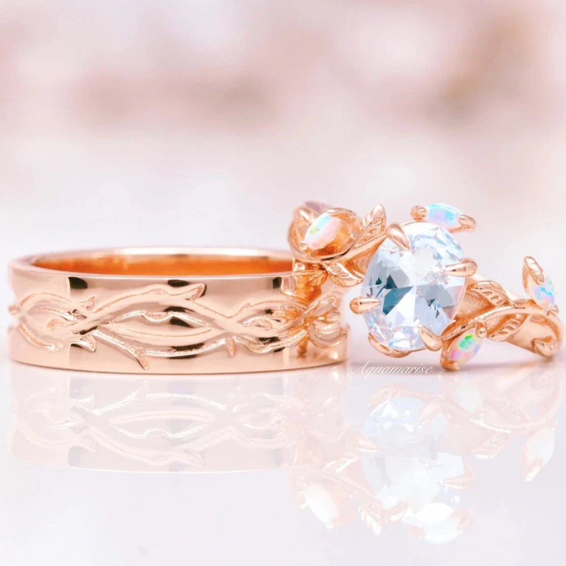 Leaf Wedding Band- 14K Solid Rose Gold