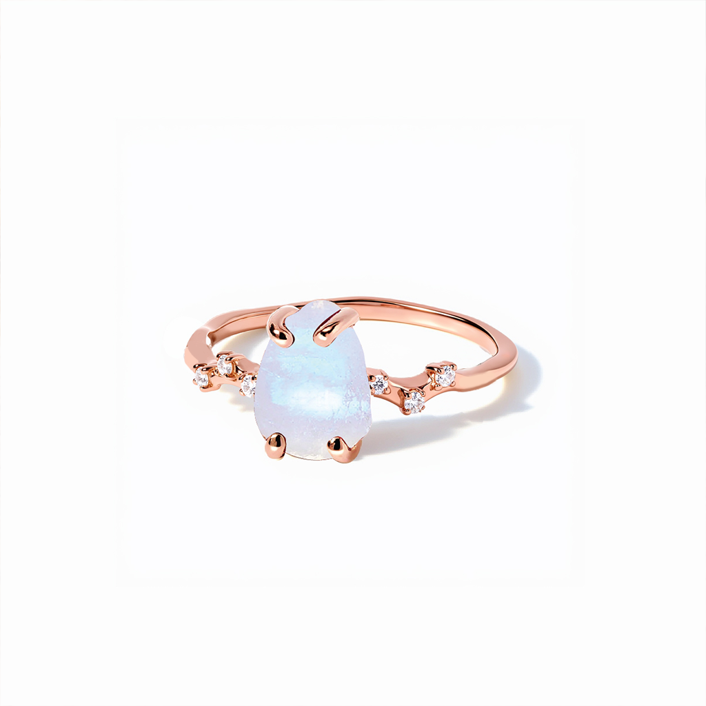 S925 Sterling Silver Plated 18K Rose Gold Moonstone Ring