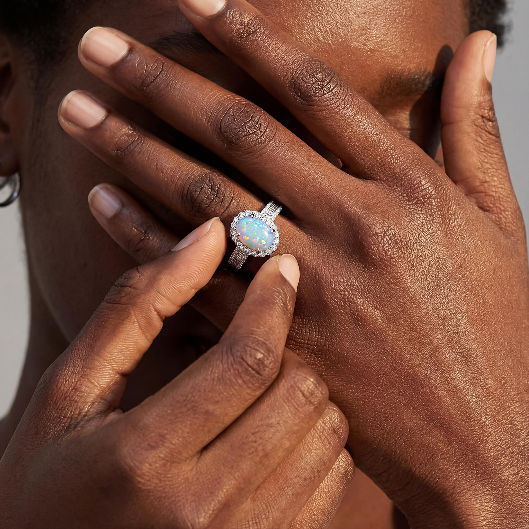 18K Gold Radiant Oval-Cut Natural Opal Ring