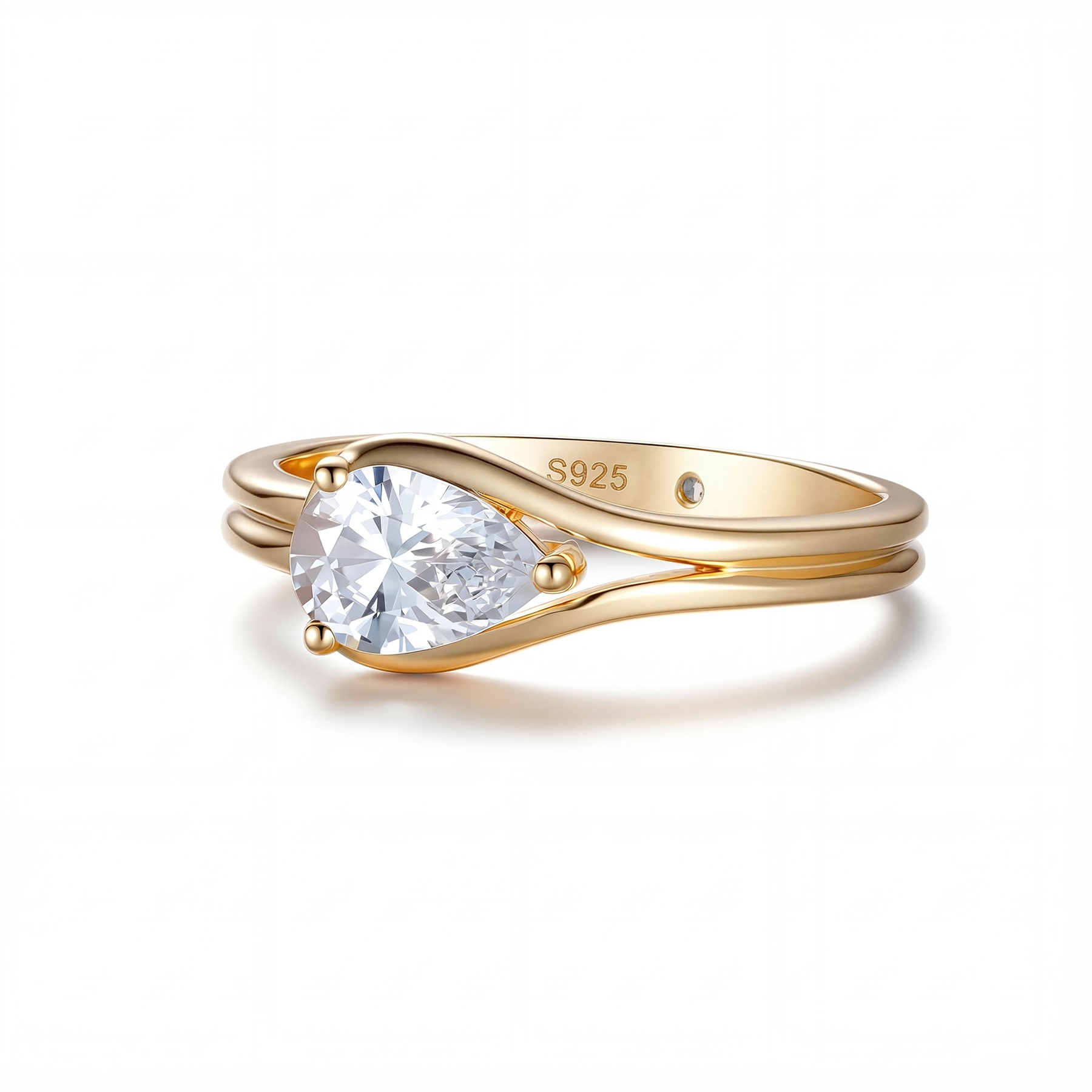 Tear of Light Ring-18K Rose Gold Plated Silver