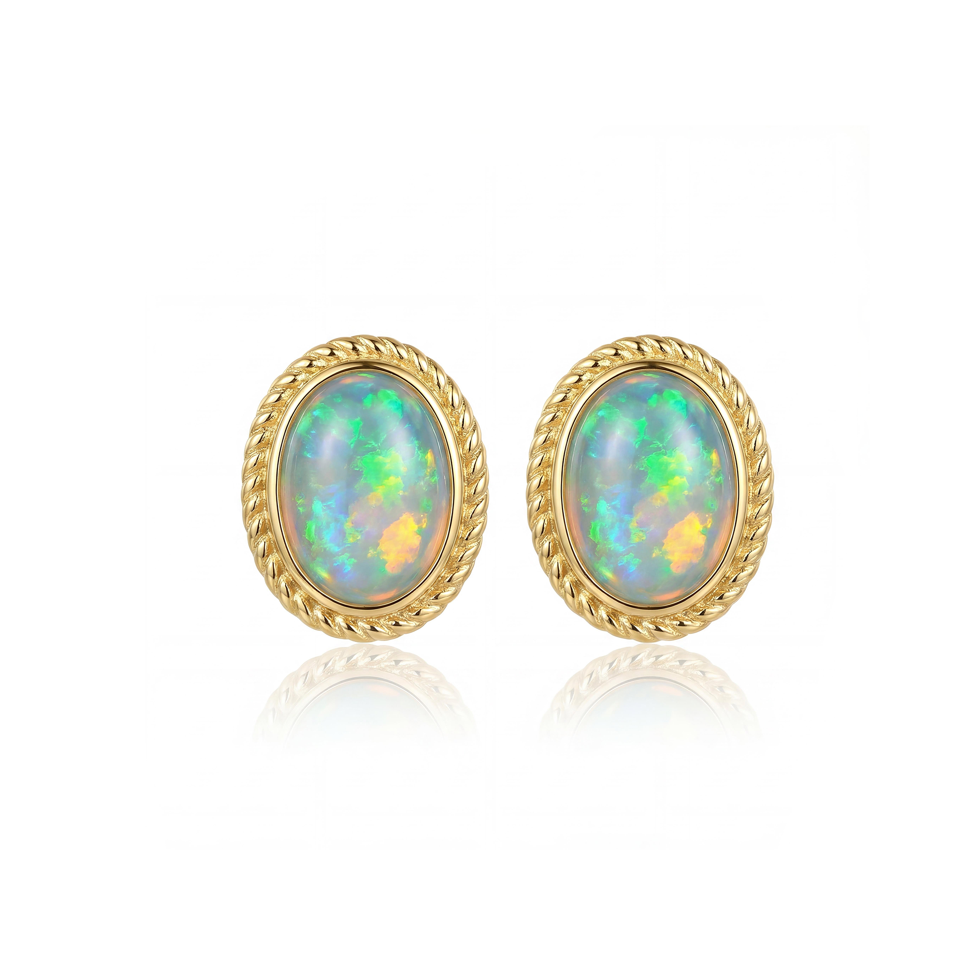 Vintage Oval Opal Stud Earrings