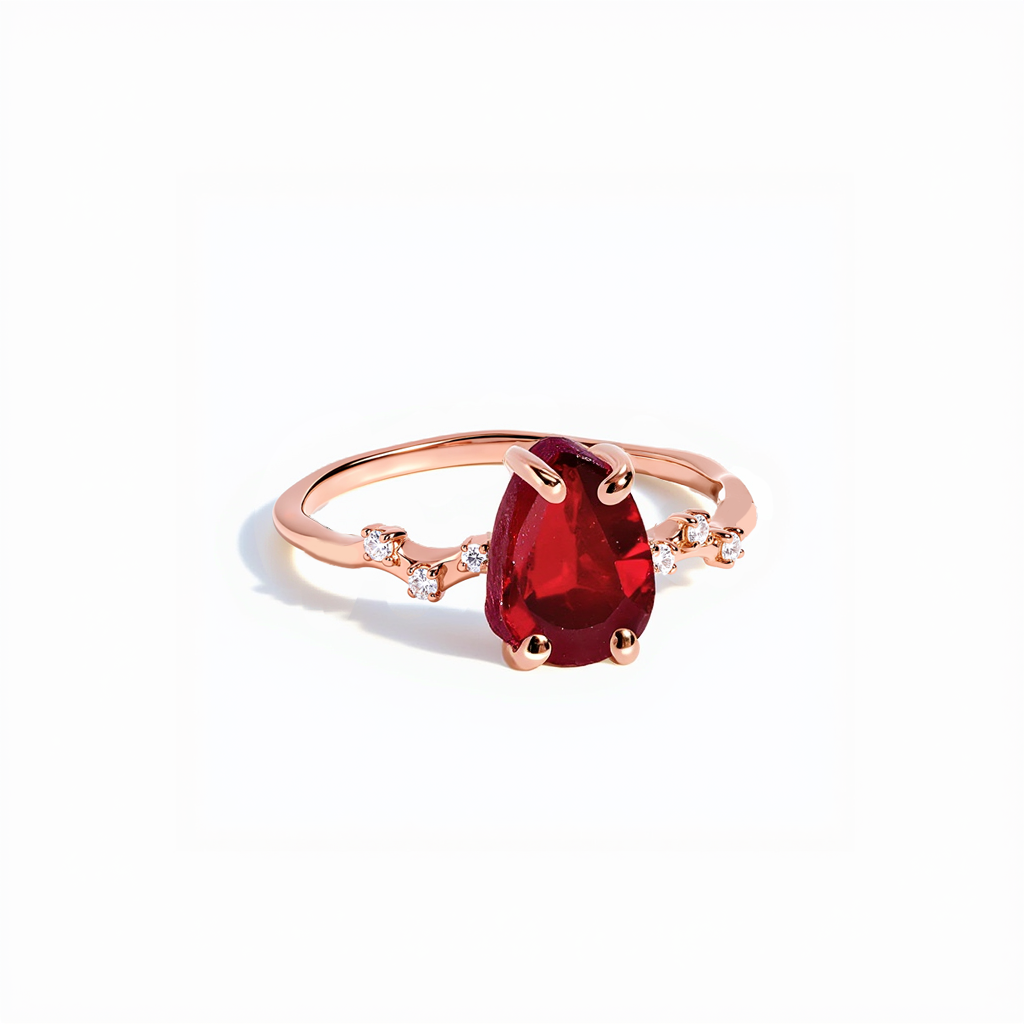 S925 Sterling Silver Plated 18K Rose Gold Garnet Ring