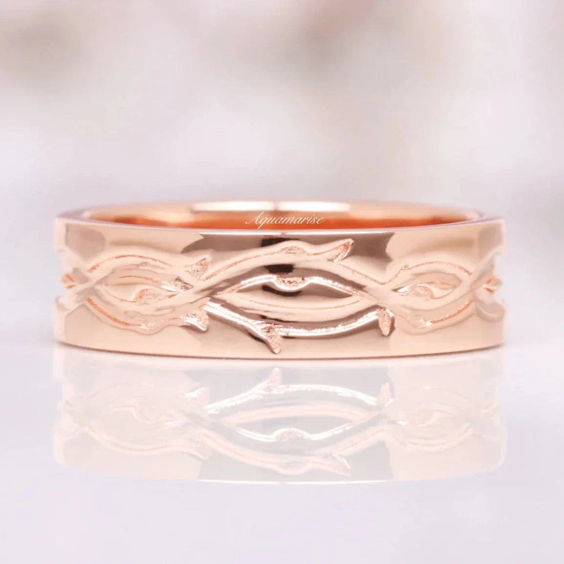 Leaf Wedding Band- 14K Solid Rose Gold