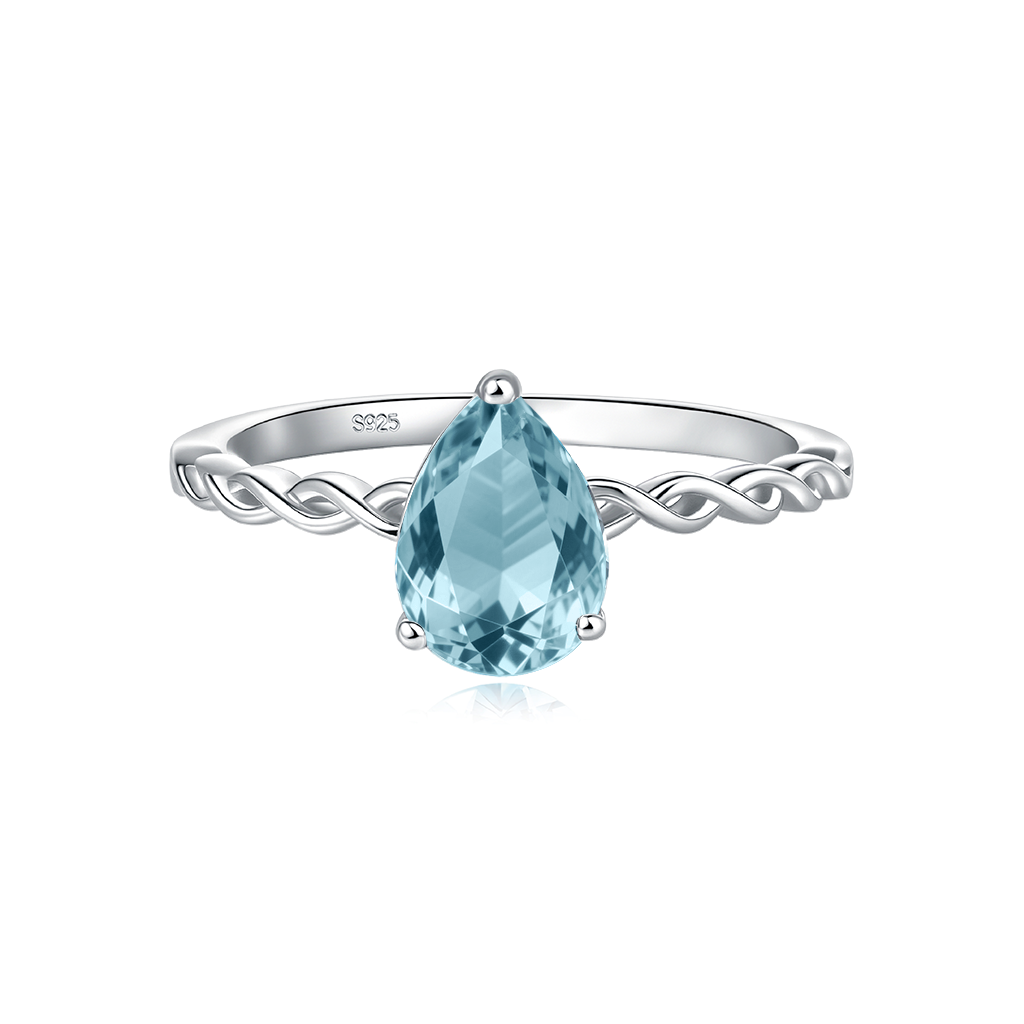 Teardrop Blue Topaz Ring - S925 Sterling Silver