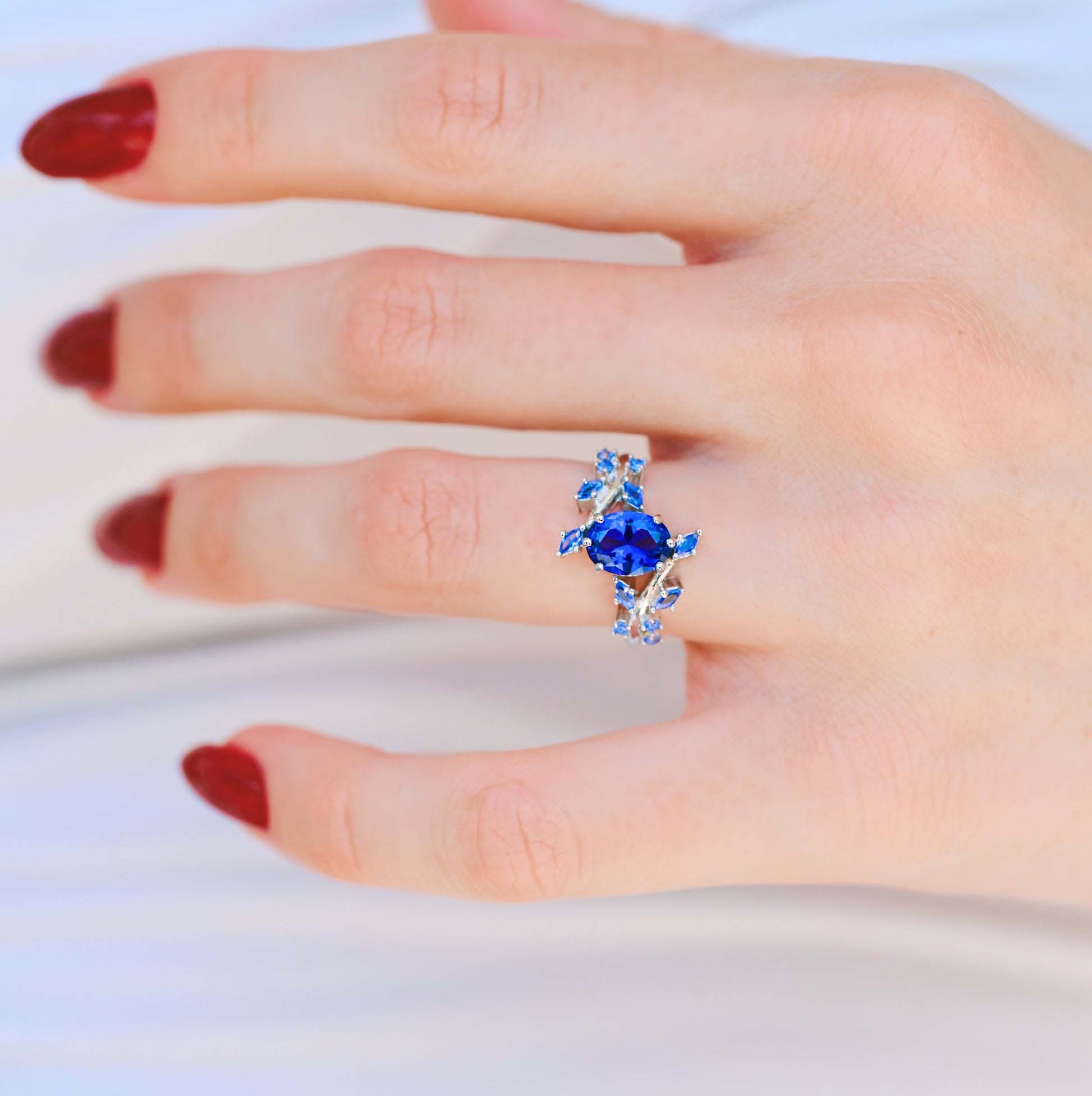 Cornflower Sapphire Leaf Ring