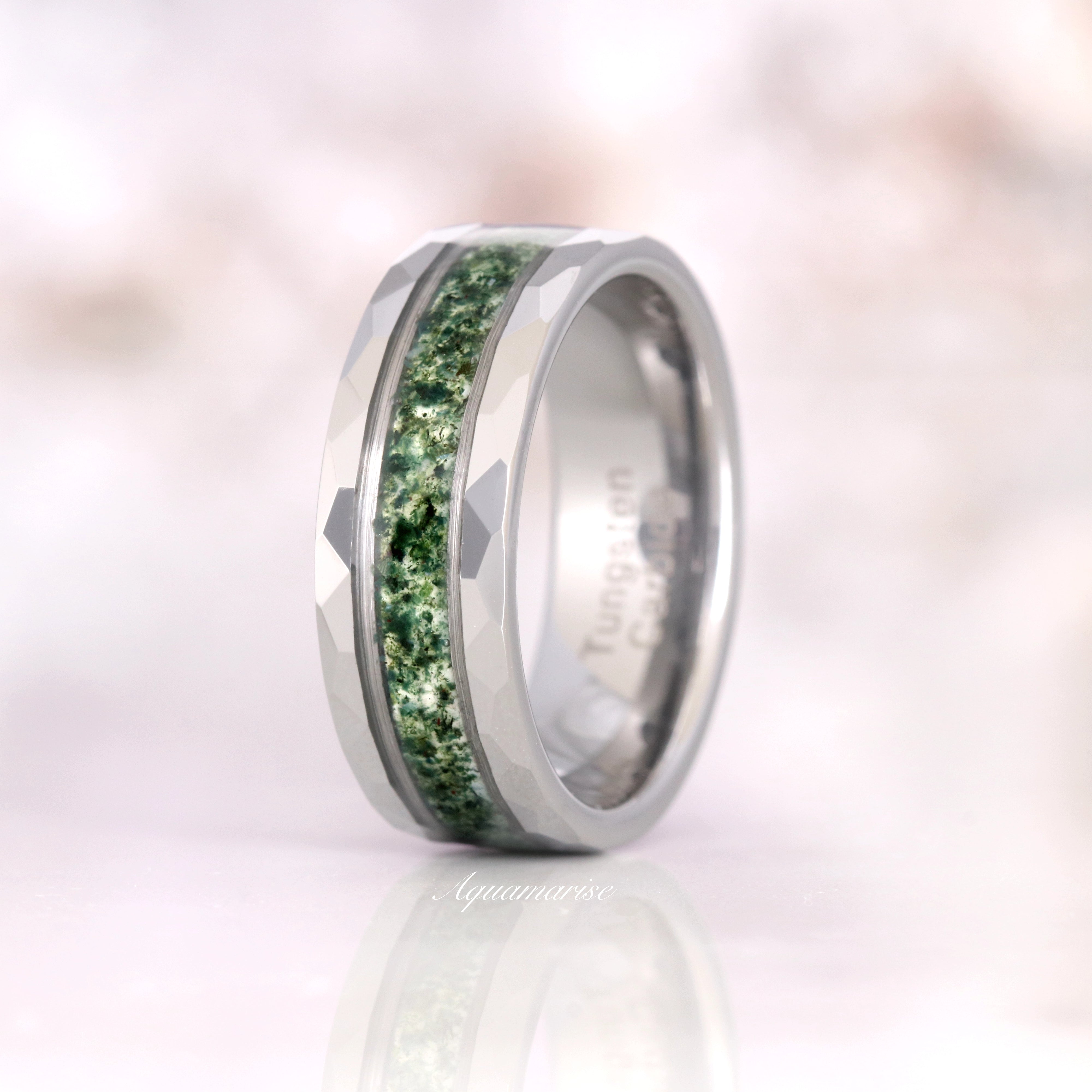 Moss Agate Wedding Band- 8MM Tungsten